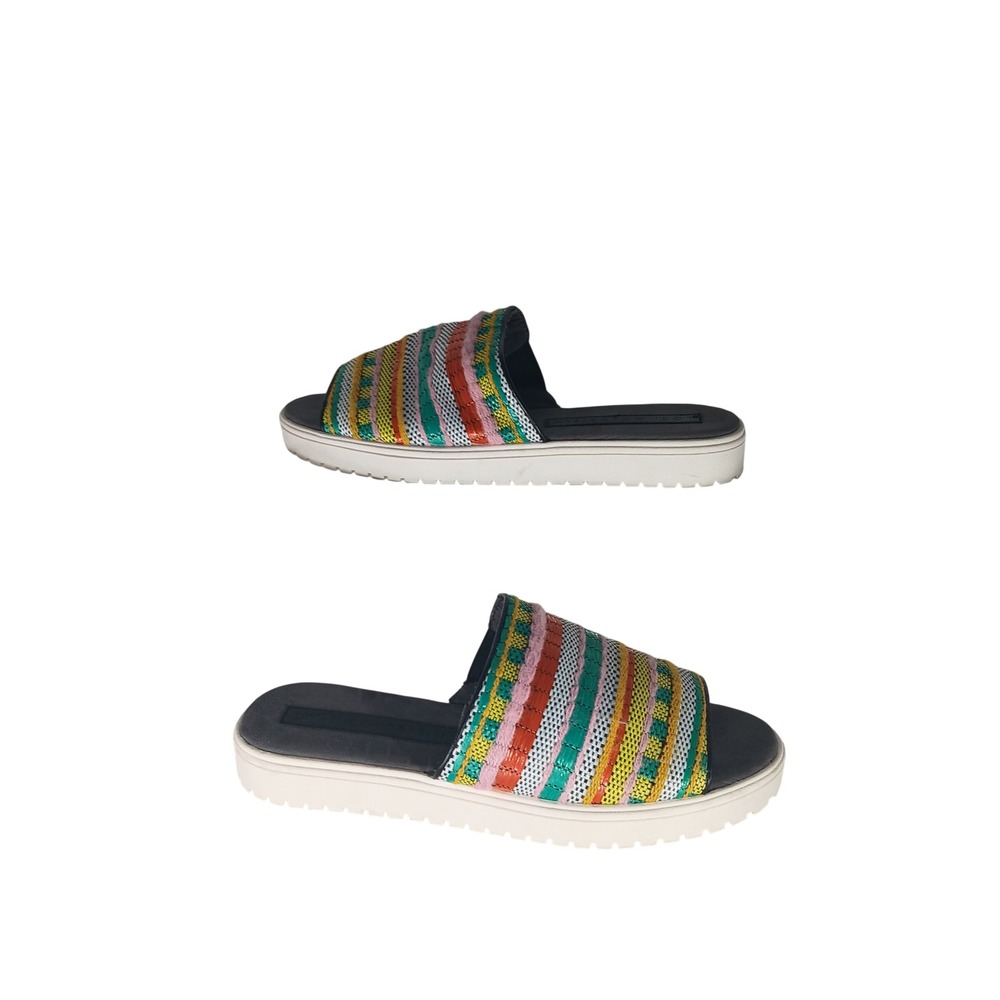 Lori Goldstein Woven Slide Sandals 8M Multi-Color Striped Platform Boho 25A11